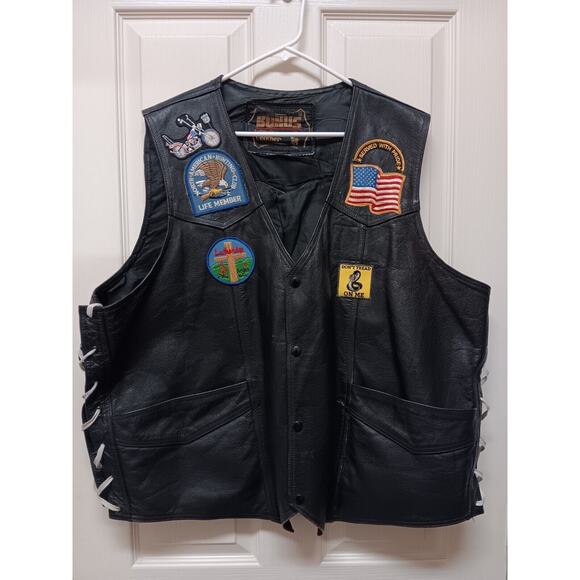 Harley Davidson Genuine Leather Bonus Motorcycle Biker Vest Patches Military 2XL - Picture 1 of 9